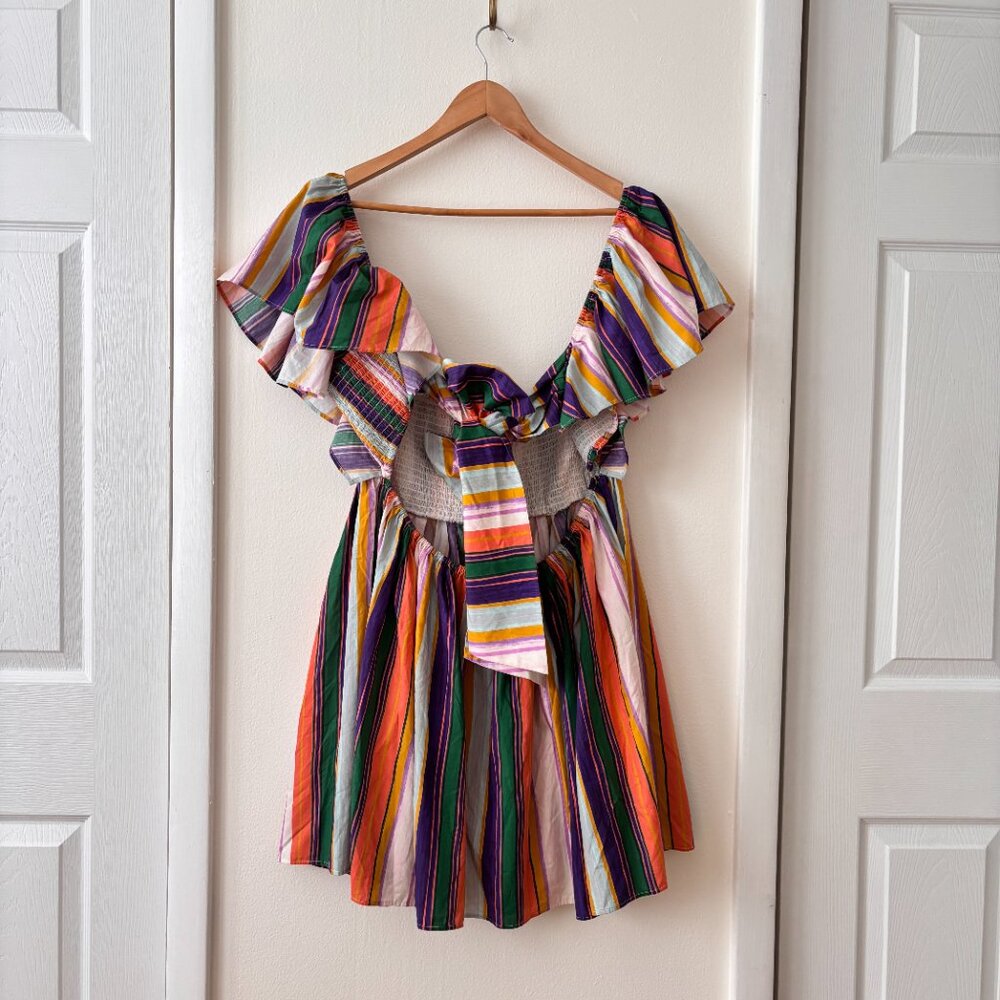 By Anthropologie Ruffle-Sleeve Open Back Striped Mini Dress - Picture 7 of 8